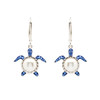 Sterling Silver Pearl Sea Turtle Earrings with Sapphire Crystals