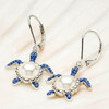 Sterling Silver Pearl Sea Turtle Earrings with Sapphire Crystals