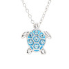 Sterling Silver Blue Aqua Crystals Turtle Mini Necklace