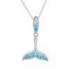 Sterling Silver Whale Tail Necklace with Aqua and White Crystals