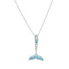 Sterling Silver Whale Tail Necklace with Aqua and White Crystals