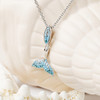 Sterling Silver Whale Tail Necklace with Aqua and White Crystals