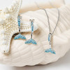 Sterling Silver Whale Tail Necklace with Aqua and White Crystals