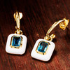 14kt Gold Vermeil Blue Topaz and White Enamel Drop Earrings