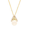 14kt Gold Lab Grown Diamond Freshwater Pearl Trinity Necklace