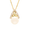 14kt Gold Lab Grown Diamond Freshwater Pearl Trinity Necklace
