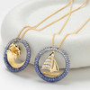 14kt Gold Lab Sapphire Diamond Wave Necklace