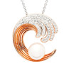 Sterling Silver Wave Pearl Necklace with White Crystals and Rose Gold