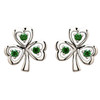 Sterling Silver with Emerald Cubic Zirconia Shamrock Stud Earrings