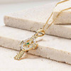 14kt Yellow Gold Ringed Lab Grown Diamond Emerald Celtic Cross
