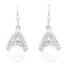 Platinum Plated Trinity Pearl White Crystal Earrings