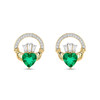 14kt Gold Lab emerald and Diamond Claddagh Drop Earrings
