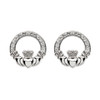 Platinum Plate White Claddagh Stud Earrings Swarovski