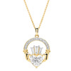 14kt Gold Lab Diamond Claddagh Large Necklace