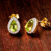 14kt Gold Vermeil Genuine Peridot Halo Stud Earrings