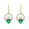 14kt Gold Lab emerald and Diamond Claddagh Stud Earrings