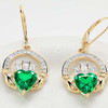 14kt Gold Lab emerald and Diamond Claddagh Stud Earrings