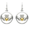 Platinum Plated Drop Circle Claddagh Earrings