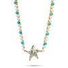 14kt Gold Lab Pariba Sapphire and Diamond Mom & Baby Starfish Necklace