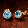 14kt Gold Vermeil Genuine Blue Topaz Halo Stud Earrings