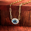 14kt Gold Vermeil Genuine Blue Topaz Halo Necklace