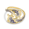 14kt Gold Lab Sapphire and Diamond Wave Ring
