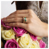 Emerald and diamond celtic ring 14k white gold 3 stone