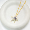 14K Gold Lab Diamond & Sapphire Starfishes Bold Necklace