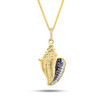 14K Gold Lab Diamond & Sapphire Conch Shell Bold Necklace
