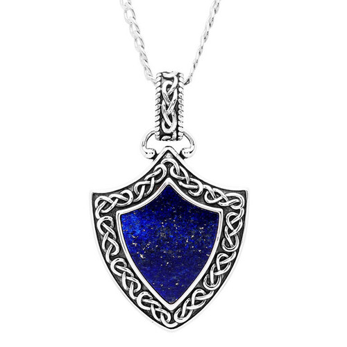 Sterling Silver Men's Blue Lapis Celtic Knot Shield Necklace