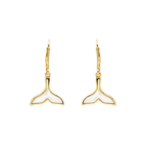 14KT Gold Vermeil Mother of Pearl Whale Tail Drop Earrings