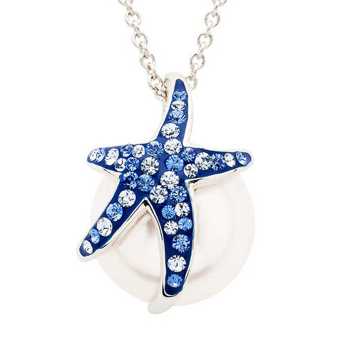 Sterling Silver Pearl Starfish Necklace with Sapphire