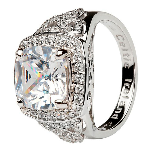 Silver Cz Trinity Knot Halo Ring