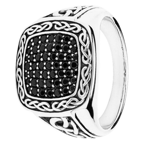 Black Spinel Sterling Silver Celtic Knot Men's Ring