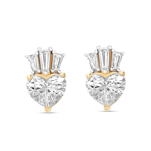 14kt Gold Lab Diamond Heart and Crown Stud Earrings