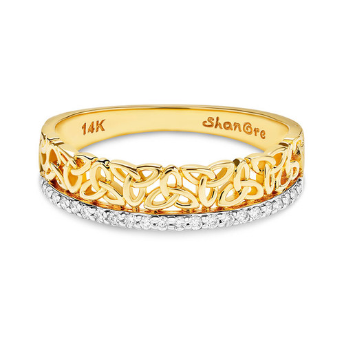 14kt Yellow Gold Trinity Ring with Lab Diamonds Border