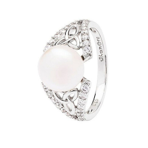 Intricate Sterling Silver Trinity Pearl Ring