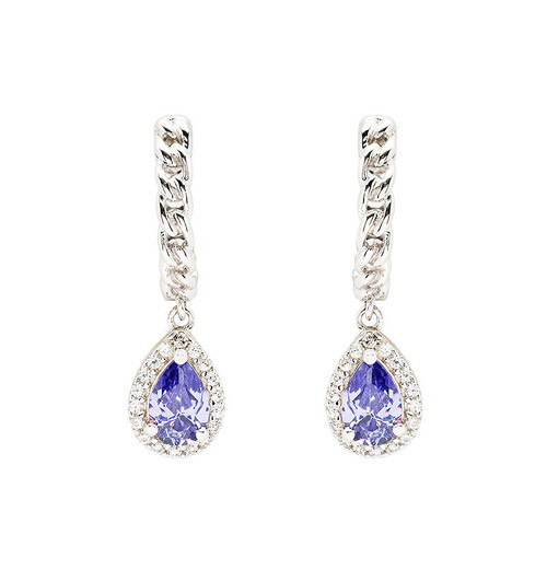 Sterling Silver Tanzanite CZ Halo Drop Earrings
