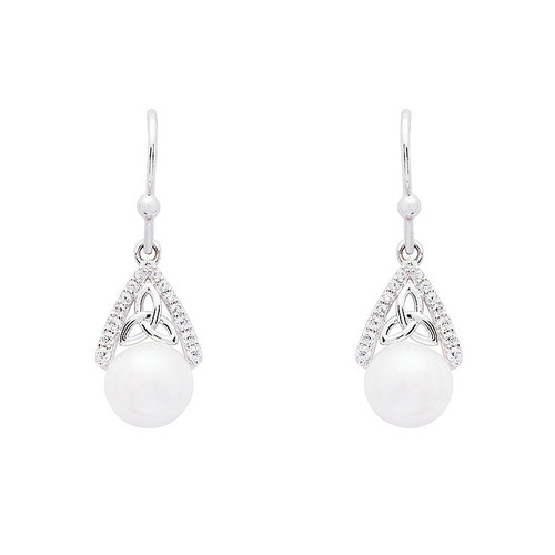 Intricate Trinity Knot Pearl Earrings