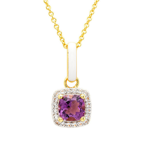 14kt Gold Vermeil Genuine Amythest and White Enamel Necklace