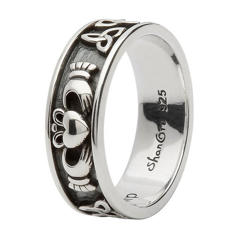 Silver Claddagh And Trinity Knot Ring