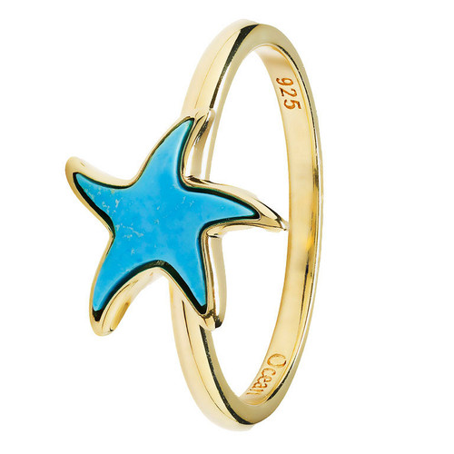 14K Gold Vermeil Mini Starfish Ring With Turquoise