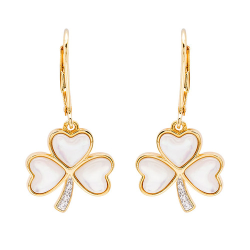 14KT Gold Vermeil Mother of Pearl Irish Shamrock Earrings