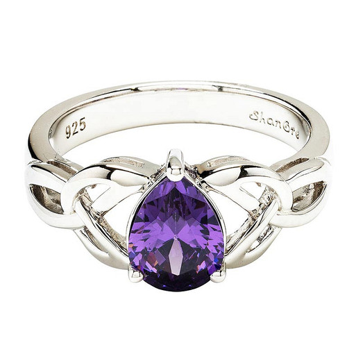 Sterling Silver Cubic Zirconia Amethyst Trinity Knot Ring