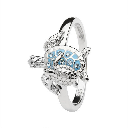 Turtle Ring Encrusted with White Crystal