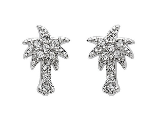 Palm Tree Stud Earrings With Crystals