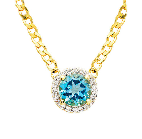 14kt Gold Vermeil Genuine Blue Topaz Halo Pendant