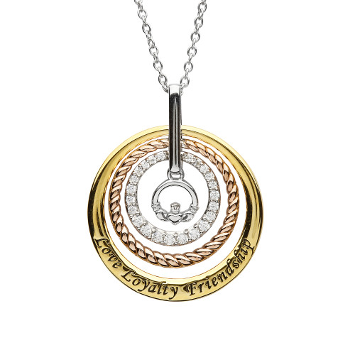 Sterling Silver Claddagh Triple Circle Necklace