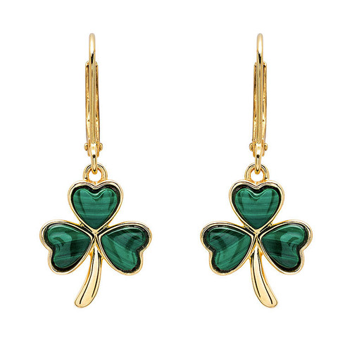 Gold Vermeil Malachite Shamrock Earrings