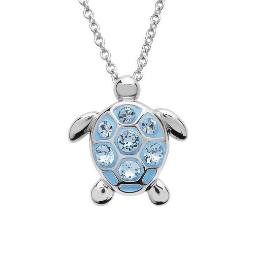 Sea Turtle Necklace With Aqua Crystals - Medium Size